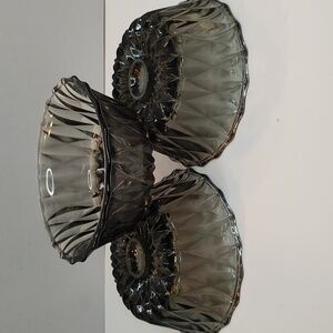 THREE Libbey Glass Smoke Color with Diamond Scroll Bowls Soup Dessert